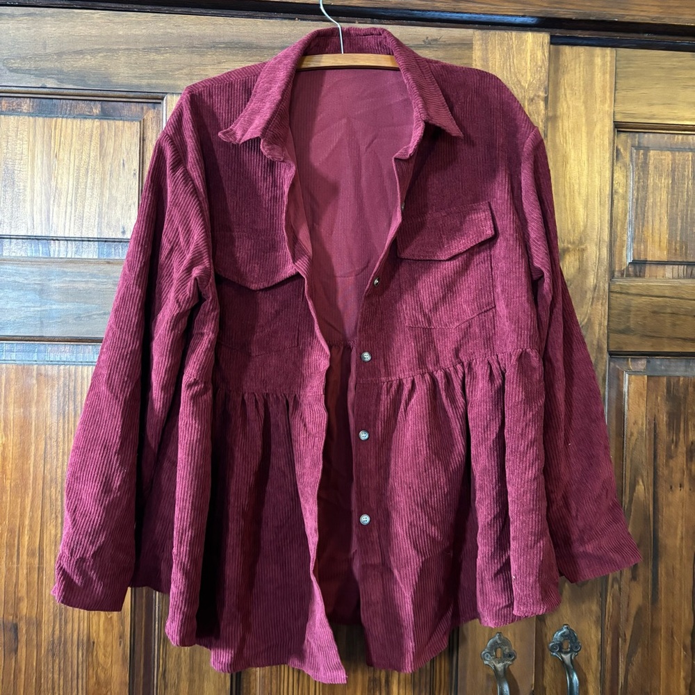 Burgundy Corduroy Peplum Shacket